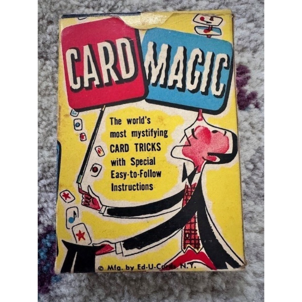 Vintage Ed-U-Cards Card Magic Trick Set Mid Century Illustrated with insturction